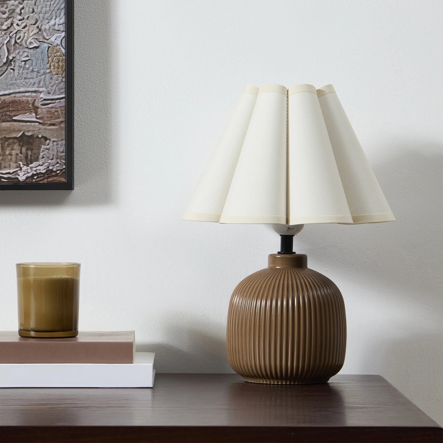 12.5" Brown Ceramic Table Lamp