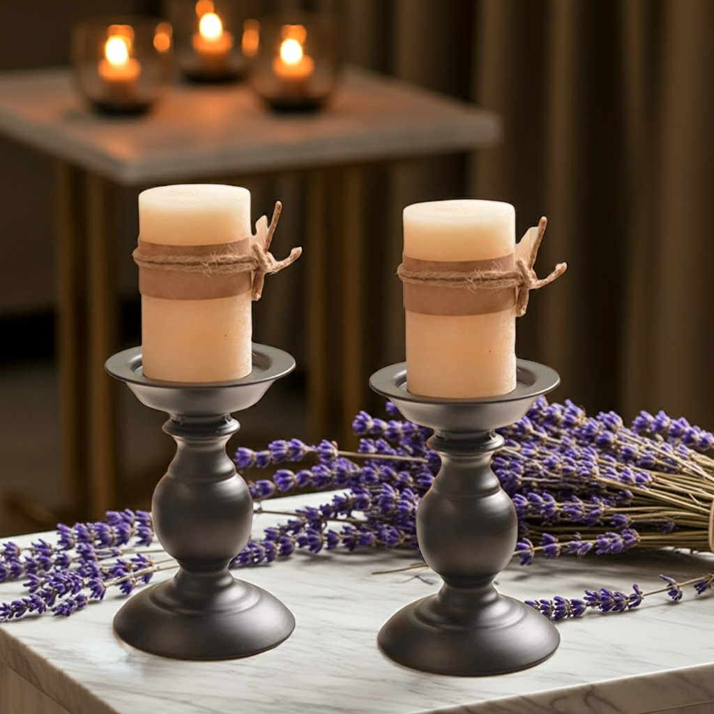 2 Pcs Black Pillar Candle Holders, Most Ideal for 3" Pillar Candles, Gifts for Wedding, Party, Home, Spa, Reiki, Votive Candle (2 X S)