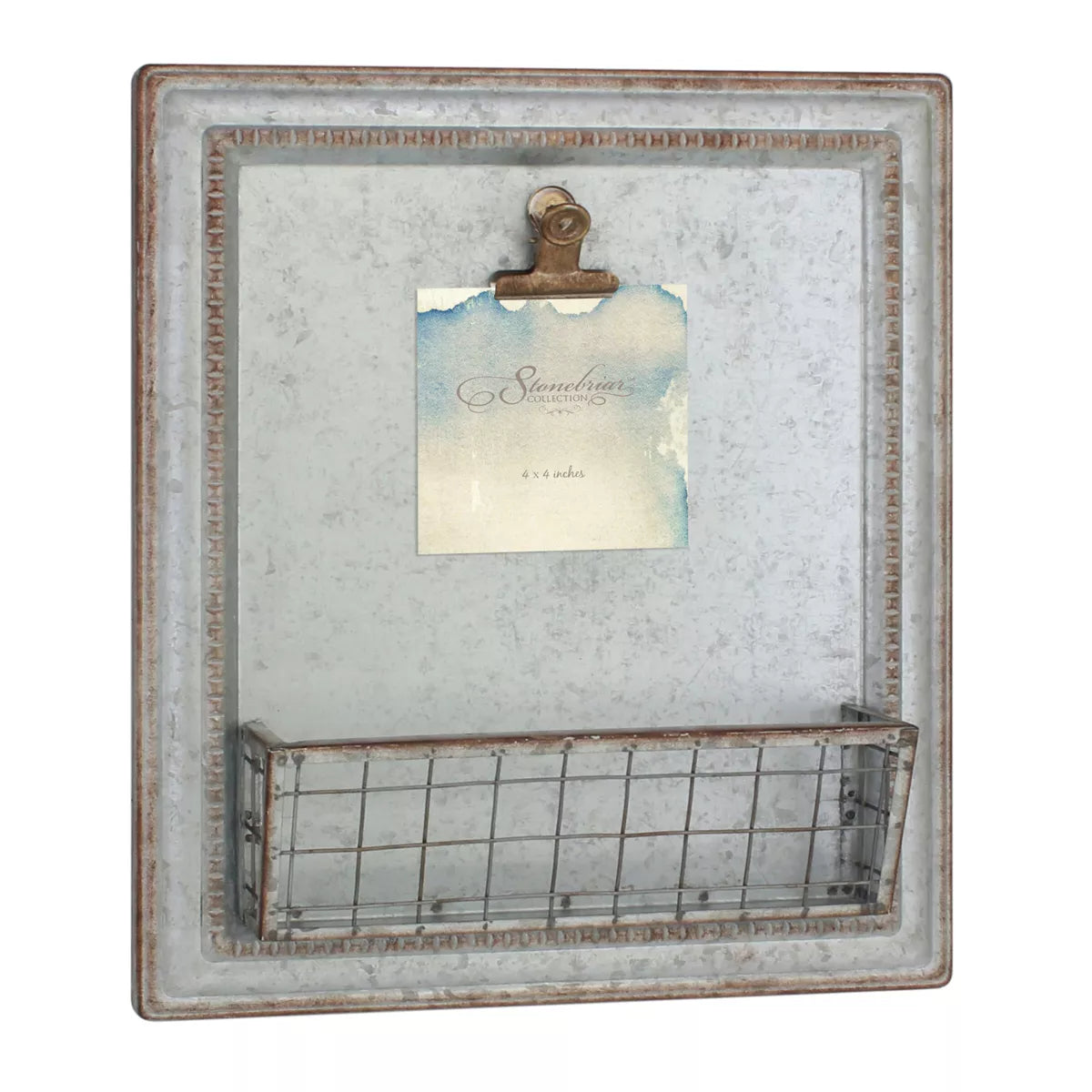 15.2" X 13.2" Rustic Galvanized Metal Magnetic Memo Board Silver - Stonebriar Collection