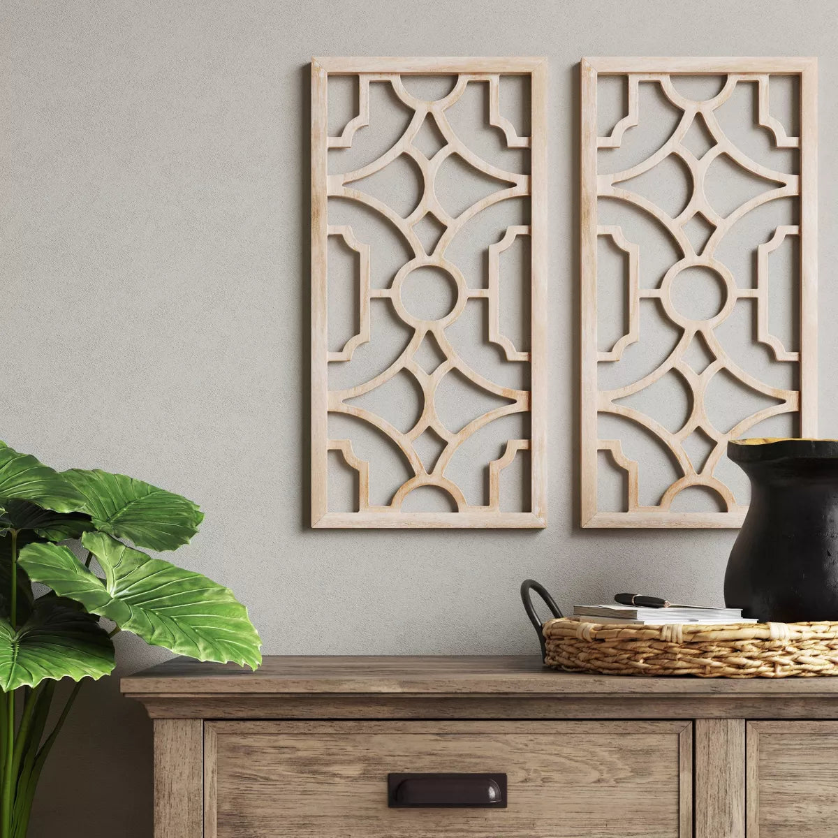 Set of 2 Wood Lattice Wall Hanging Brown - Threshold™: Elegant Decorative Panels, Modern Geometric Design
