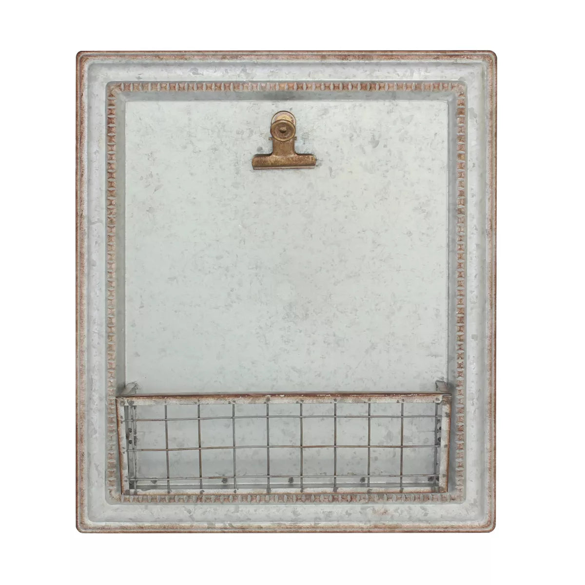 15.2" X 13.2" Rustic Galvanized Metal Magnetic Memo Board Silver - Stonebriar Collection