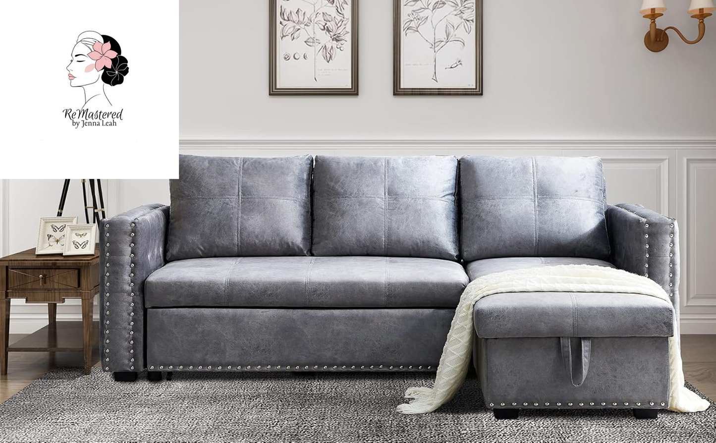 Couches for Living Room,Pull Out Sofa Bed Sectional Sleeper with Storage (Gray, 91×64)