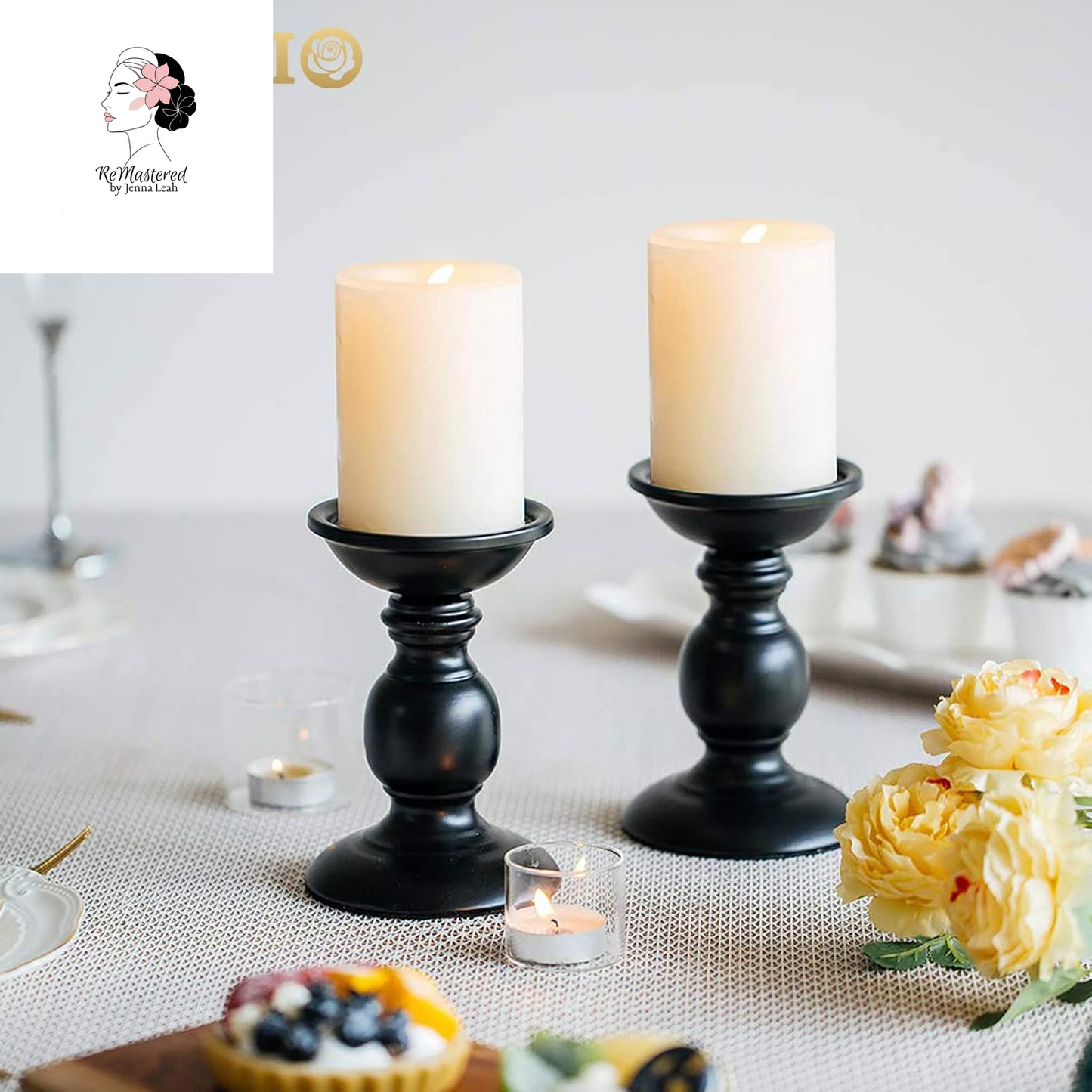 2 Pcs Black Pillar Candle Holders, Most Ideal for 3" Pillar Candles, Gifts for Wedding, Party, Home, Spa, Reiki, Votive Candle (2 X S)