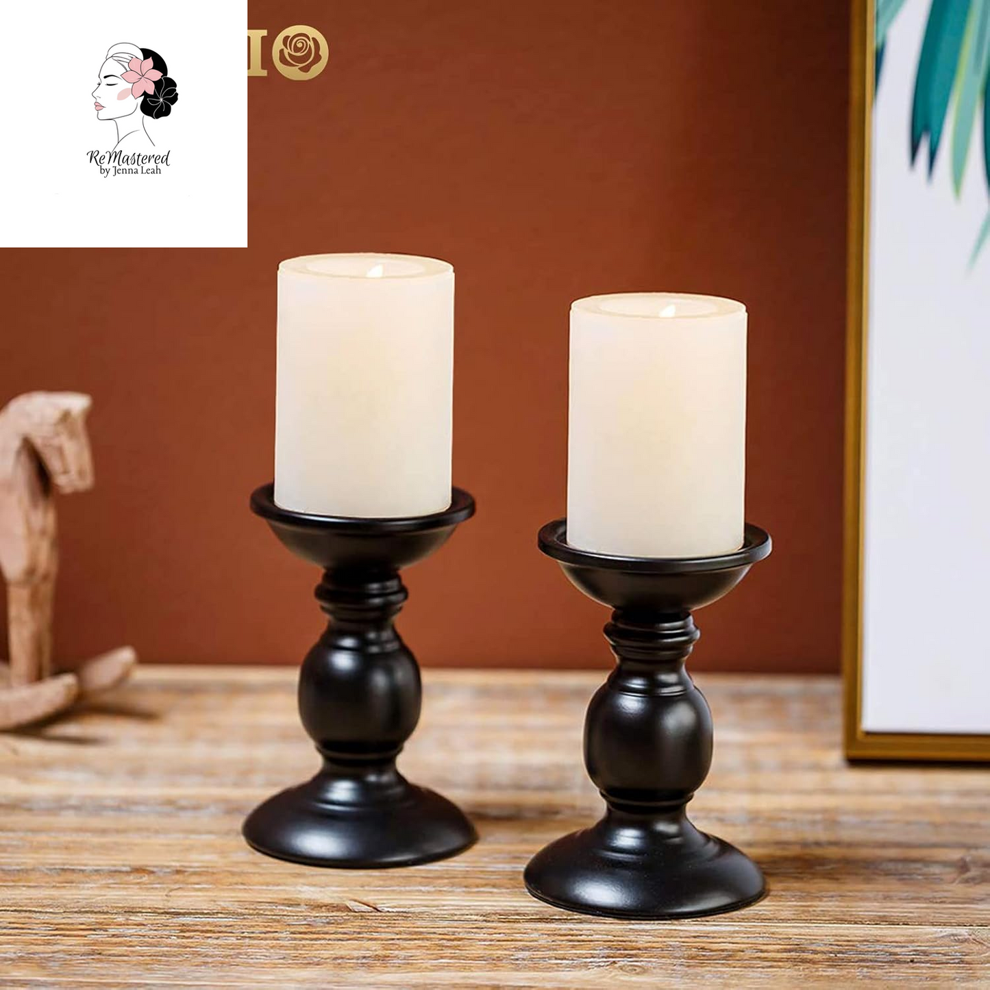 2 Pcs Black Pillar Candle Holders, Most Ideal for 3" Pillar Candles, Gifts for Wedding, Party, Home, Spa, Reiki, Votive Candle (2 X S)