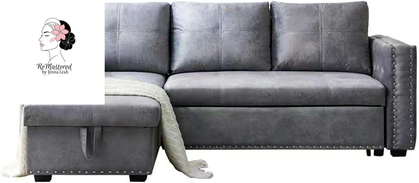Couches for Living Room,Pull Out Sofa Bed Sectional Sleeper with Storage (Gray, 91×64)