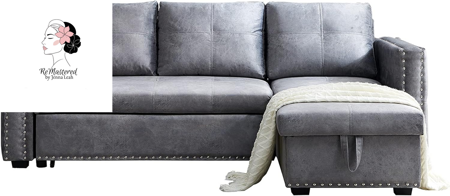 Couches for Living Room,Pull Out Sofa Bed Sectional Sleeper with Storage (Gray, 91×64)
