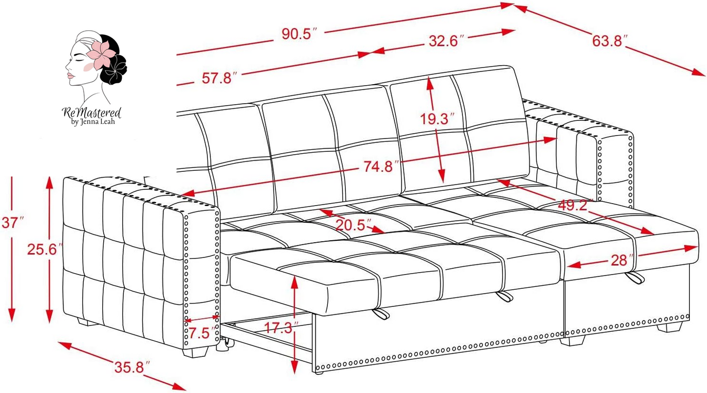 Couches for Living Room,Pull Out Sofa Bed Sectional Sleeper with Storage (Gray, 91×64)