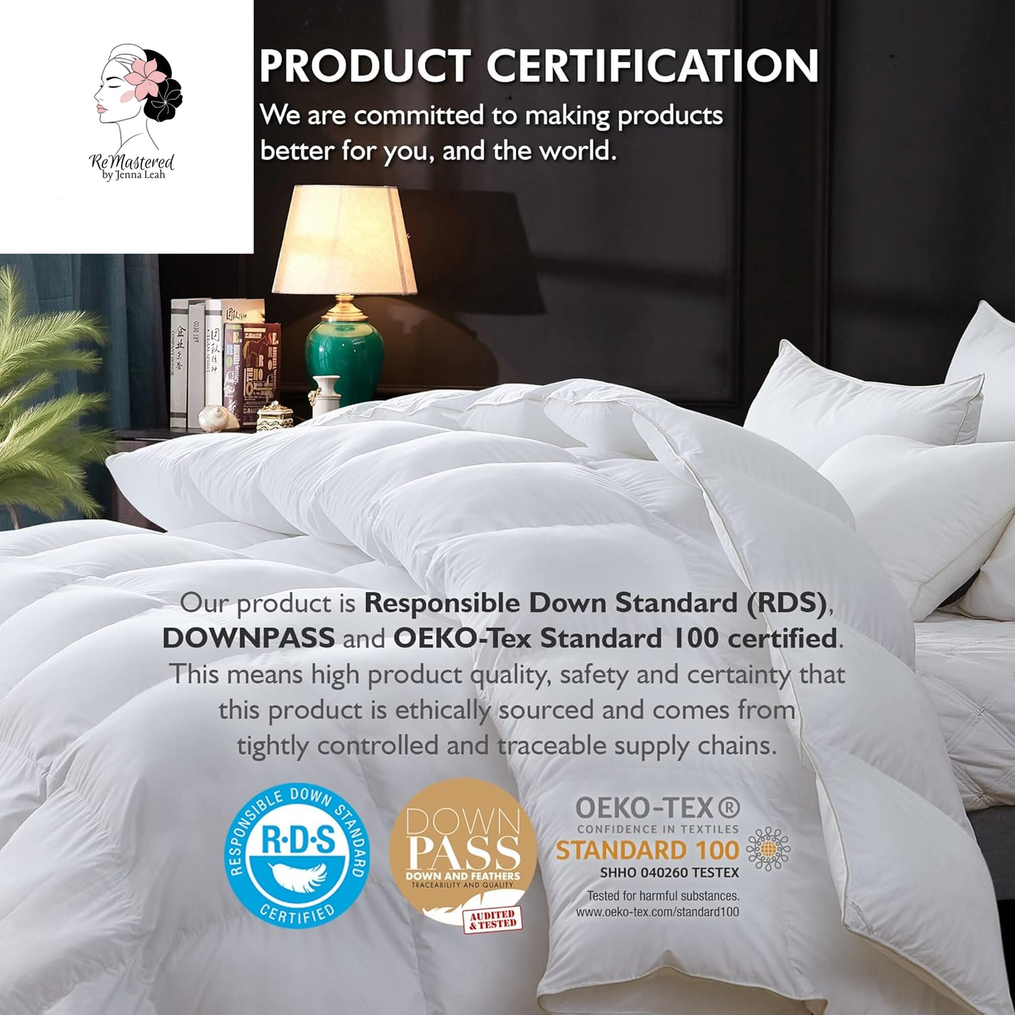 Luxurious King/California King Size Goose down Feather Fiber Comforter Duvet Insert, 100% Egyptian Cotton Cover, 70 Oz. Fill Weight, All-Season White Solid Comforter
