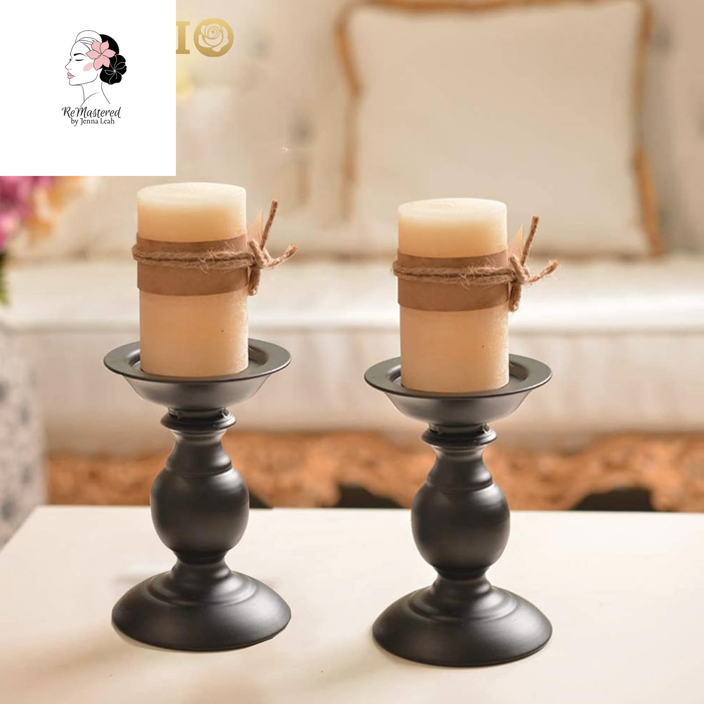 2 Pcs Black Pillar Candle Holders, Most Ideal for 3" Pillar Candles, Gifts for Wedding, Party, Home, Spa, Reiki, Votive Candle (2 X S)