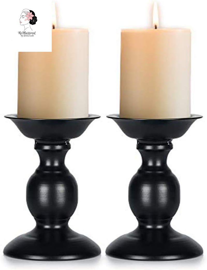 2 Pcs Black Pillar Candle Holders, Most Ideal for 3" Pillar Candles, Gifts for Wedding, Party, Home, Spa, Reiki, Votive Candle (2 X S)