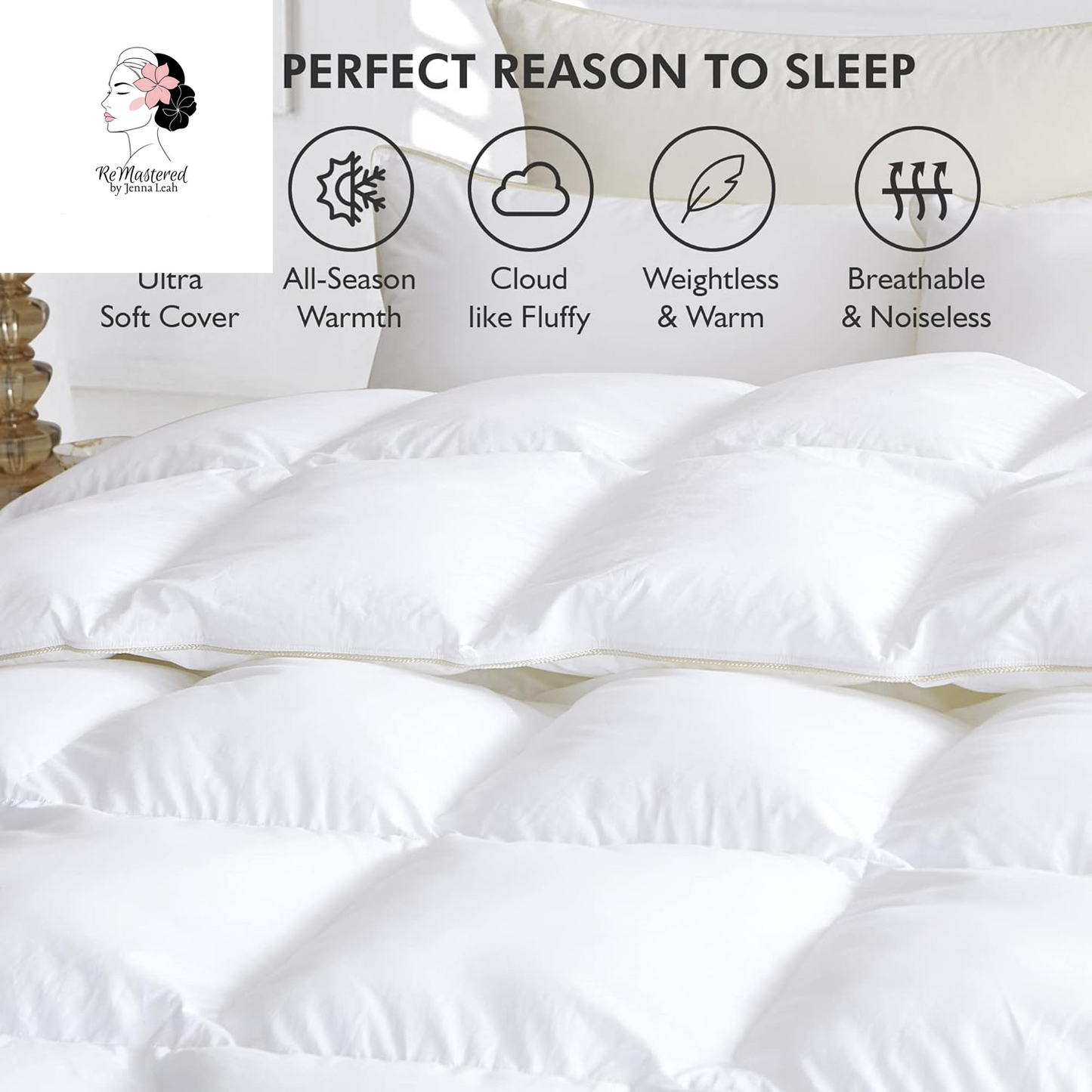 Luxurious King/California King Size Goose down Feather Fiber Comforter Duvet Insert, 100% Egyptian Cotton Cover, 70 Oz. Fill Weight, All-Season White Solid Comforter