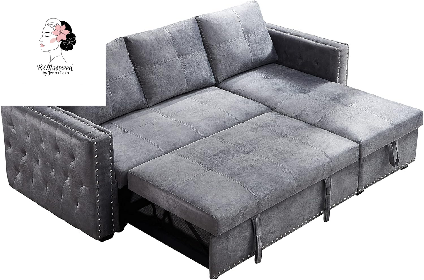 Couches for Living Room,Pull Out Sofa Bed Sectional Sleeper with Storage (Gray, 91×64)