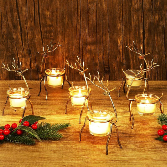 6 Metal Reindeer Tea Light Candle Holders Set NEW in BOX Christmas SALE!