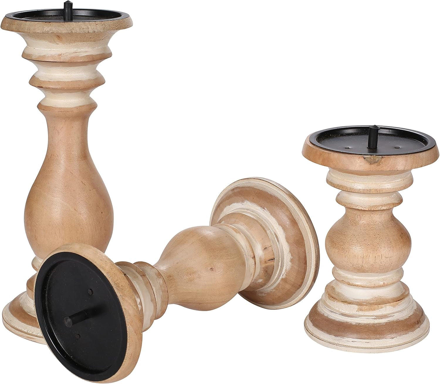 Candle Holder Set of 3,Candle Stands,Farmhouse Candle Holders, White Distress Wooden Candle Holders,Farmhouse Pillar Candle Holders Set of 3,Pillar Candle Holders Set of 3 Wooden 10+8+6 Inch Height