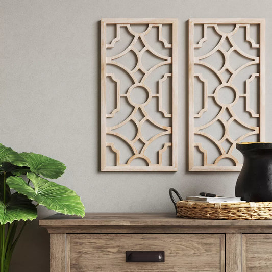 Set of 2 Wood Lattice Wall Hanging Brown - Threshold™: Elegant Decorative Panels, Modern Geometric Design
