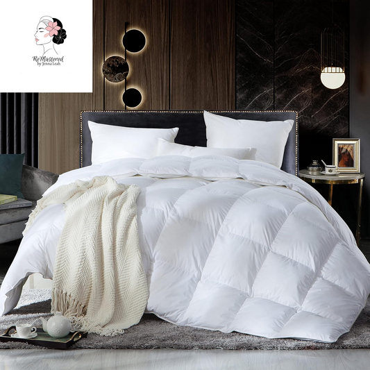Luxurious King/California King Size Goose down Feather Fiber Comforter Duvet Insert, 100% Egyptian Cotton Cover, 70 Oz. Fill Weight, All-Season White Solid Comforter