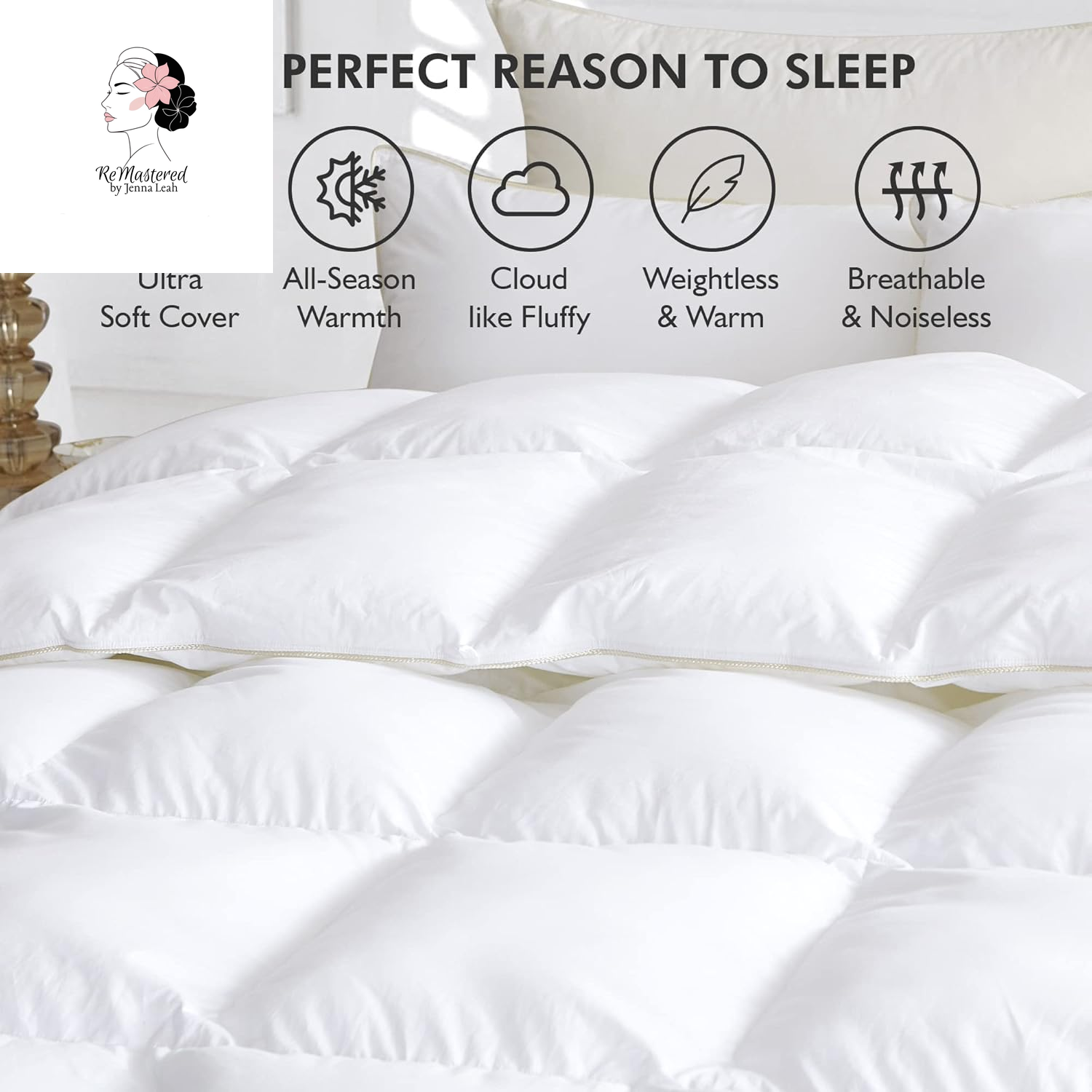 Luxurious King/California King Size Goose down Feather Fiber Comforter Duvet Insert, 100% Egyptian Cotton Cover, 70 Oz. Fill Weight, All-Season White Solid Comforter