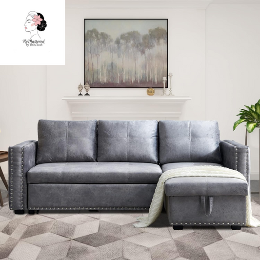 Couches for Living Room,Pull Out Sofa Bed Sectional Sleeper with Storage (Gray, 91×64)